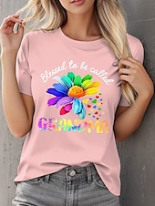 economico Magliette Festa della Mamma-Festa della mamma Per donna Maglietta Floreale Grafico Lettera Casual Manica Corta Girocollo Top Regolari Quotidiano Stampato Rosa Viola Bianco sporco Estate