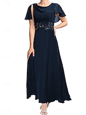 preiswerte Unter 129,99 $-Kleid Brautmutterkleid Elegant Einfach Rundhalsausschnitt Knöchellänge Polyester Kurzarm mit Spitze Einfarbig 2025