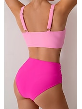 abordables Ensemble de bikinis-Femmes Maillots de Bain Bikini Maillot de bain Froncé Taille haute Tropical Tenues de plage Uni Fil en V Sans manches Maillots de bain
