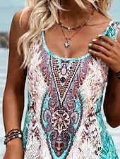halpa Boho-mekot-Naisten Mini Mekko A-Linjainen Mekko Kesämekko Olkaimeton Mekko Loma Ranta Päivittäinen Loose Fit Grafiikka Paisley Heimo Olkaimeton U-kaula-aukolla Vaaleanvihreä Kesä Kevät