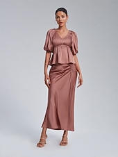 preiswerte Damenrock-Damen Midi Satin Rosa Röcke Sommer Frühling Vorne binden Rüschen Kordelzug Hoher Taillenbund Elegant Urlaub Modisch Tragen Sie, um zu arbeiten Wochenende Arbeitsmode XS S M
