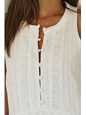 cheap White Casual Dresses-Women&#039;s Mini Dress White Dress Fashion Modern Birthday Graduation Date Regular Fit Plain Sleeveless Stand Collar White Summer