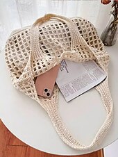 cheap Handbag &amp; Totes-Handmade Crochet Mesh Tote Bag – Lightweight &amp; Eco-Friendly Beach Shoulder Bag, Boho Style, Reusable Shopping Bag for Women, Summer Vacation &amp; Daily Use