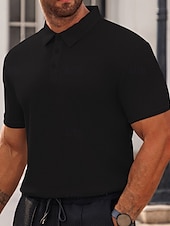 preiswerte Sport-Herren Poloshirts zum Suchbegriff: &quot;Waffel&quot; Golfhemd Arbeit Casual Kargen Kurzarm Basic Modern Glatt Knopf Sommer Frühling Regular Fit Schwarz Weiß Gelb Rote Hellgrau Hellblau Poloshirts zum