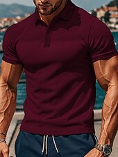 baratos Polo Clássico Masculino-Homens Camisas Polo Waffle Camisa de golfe Trabalho Casual Lapela Manga Curta Básico Moderno Tecido Botões Verão Primavera Normal Preto Branco Amarelo Vermelho Cinzento Claro Azul Claro Camisas Polo