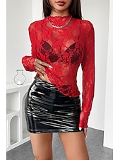 economico Top in Pizzo-Per donna Camicia di Pizzo Blusa Pizzo Semplice Elegante Moderno Manica Lunga Girocollo Top Regolari Quotidiano Ferie Uscire Nero Bianco Rosa Rosso Estate