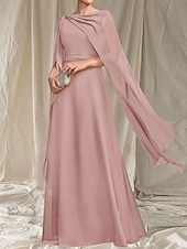 preiswerte Bodenlänge-A-Linie Brautmutter Kleid Hochzeitsgast Elegant Rundhalsausschnitt Bod-Length Chiffon Ärmellos mit Sash  Band Rüschen Raffung