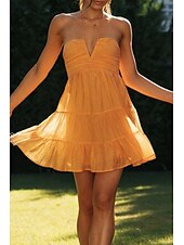 economico Abiti da festa-Per donna Mini Abito Abito da laurea Moda Moderno Compleanno Laurea Data Vestibilità regolare Semplice Senza Maniche Scollo a V Rosa Arancione Verde Estate