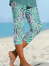 billiga Blommönster-Damleggings Capri Byxor Hög Elasticitet Semester Mode Hawaii Ankel-längd Mid Waist Blommig Grafisk Tryck Termisk Varm Andningsbar Mjuk Semester Avslappnad Daglig
