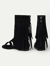 billiga Semester Sandaler-gladiatorsandaler med boho-fransar för kvinnor – platta sandaler med öppen tå och tofsdetaljer för sommarstrandkläder, festivaler och vardagliga outfits