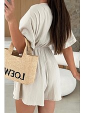 billige uformelle jumpsuits-Dame Sparkedrakter Fritid Helfarge Halvlange ermer T-skjorte V-hals Elastisk midje Høy Midje Daglig Normal Svart Hvit Rosa Sommer