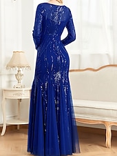economico NERO-Abito madre della sposa abito elegante festa collo a giro lunghezza a terra cotone misto maniche lunghe con paillettes 2025