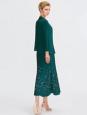 preiswerte Mit Jacke-Zweiteiliges A-Linien Kleid Anzug Brautmutter Kleid Elegantes Juwel-Ausschnitt Tee-Länge Chiffon 3/4-Länge Ärmel Jacken Kleider mit Pailletten