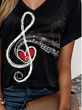 cheap Art&amp;Design tee-Music Festival Women&#039;s T Shirt Graphic Music Casual Short Sleeve V Neck Regular Tops Daily Weekend Vacation Wear Print Black Summer