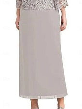 economico Sotto 129,99 $-Set di Abiti Madre della Sposa Abito da Ospite Matrimonio Elegante Semplice Collo Ampio Lunghezza Totale Poliestere Manica Lunga con Colore Solido