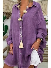economico Camicie-Per donna Camicia Camicie di cotone e lino Abbottonare Blusa Semplice Essenziale Moderno Manica Lunga Colletto a Camicia Top lunghi Ferie Uscire Bottoni Asimmetrico Nero Bianco Blu Viola Grigio Estate