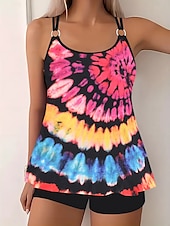 billiga Tankinis-Dam Plusstorlekar Badkläder Tankini 2 st Längre baddräkt Pojkeben Baddräkt Hög midja Stickat Stylish Sportig Paisley Genomskinlig Rund hals Ärmlös Baddräkter