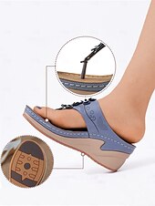 economico Sandali Comodi-sandali infradito da donna con zeppa e plantare massaggiante – infradito bohémien floreali per un comfort casual estivo, da spiaggia e all&#039;aria aperta