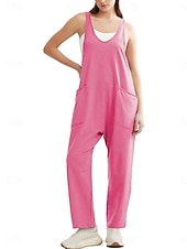 billiga Overall-Kvinnors Jumpsuit Aktiv Enfärgad Ärmlös V-Hals Fickor Semester Daglig Regular Fit Svart Rosa Armégrön Sommar