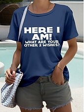 abordables T-shirt Humor &amp; Citations-Femmes T-shirt Graphique Lettre Élégant Occasionnel Manche Courte Col rond Hauts Réguliers Quotidien Week-end Imprimé Noir Vert Véronèse bleu marine Été Printemps