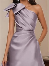 baratos Vestidos de Noite-Vestido de Festa à Noite em A-Line Vestido Elegante Formal de Festa à Noite Comprimento de Chão Sem Mangas Um Ombro Satin com Laço(s) e Pregas