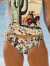billiga Kentucky Derby-Kvinnors Baddräkter Tankini 2 Delar Cheeky Baddräkt Mage Kontroll Slim Semester Strandkläder Grafisk Bokstav Rund Hals Ärmlösa Baddräkter