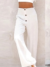 economico Pantaloni-Per donna Pantaloni in cotone e lino Pantaloni Eleganti Pantaloni Palazzo Casual Lunghezza intera Naturale Semplice Elastico in vita Comodo All&#039;aperto Confortevole Streetwear Abbigliamento quotidiano