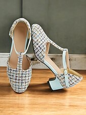 olcso 1950-es évek-női 1950-es évekbeli tweed t-pántos mary jane sarkú cipő – vintage ihletésű, alacsony sarkú cipő elegáns irodai viselethez, esküvőkhöz és különleges alkalmakra