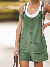 abordables Pantalones-Mujer Normal Pantalones inspirados en el lino Básico Color sólido Sin Mangas Escote en U Bolsillo Calle Diario Ajuste regular Negro Amarillo Verde Claro Verano