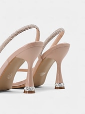 olcso Félig formális-fekete átlátszó slingback sarkú cipő – divatos strasszból készült tűsarkú női szandál