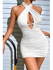 economico Abiti di Laurea-Per donna Mini Abito Abito Bianco Abito da laurea Attillato Abito con Collo Allacciato Moda Moderno Compleanno Laurea Data Vestibilità regolare Semplice Senza Maniche All&#039;americana Nero Bianco Estate