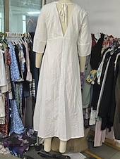preiswerte Weiße Freizeitkleider-Damen Langes Kleid Maxikleid Freizeitkleid Sommerkleid Boho-Kleid Elegant Mode Basic Puffärmel Büro Geburtstag Täglich Normale Passform Einfach Halbarm Tiefer V-Ausschnitt Weiß Sommer Frühling Herbst