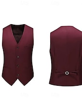 cheap Semi-Formal Suits-Men&#039;s Fashion Vest Solid Color Standard Fit V Neck Single Breasted Four-buttons Black Burgundy Navy Blue