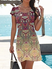 cheap Boho Dress-Women&#039;s Mini Dress T Shirt Dress Tee Dress A Line Dress Summer Dress Casual Daily Regular Fit Graphic Paisley Short Sleeve Crewneck Pink Red Blue Summer Spring