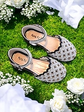 preiswerte Kinder &amp; Blumenmädchen-Glitzernde Mary-Jane-Schuhe für Mädchen mit Strasssteinen – elegante Schuhe mit gewelltem Rand für Hochzeiten und Partys