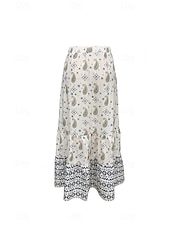 preiswerte Grafische Röcke-Damen Rock Mode Boho Maxi Mittlere Hüfthöhe Röcke Blumen Druck Mikroelastisch Straße Ausgehen Rote Sommer Polyester