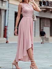 voordelige Onder 129,99 $-Jurk Moeder van de Bruid Jurk Bruiloft Gast Elegant Casual Ronde Hals Vloerlengte Polyester Mouwloos met Kant