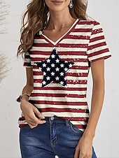 billige Uavhengighetsdag Topp-Kvinners patriotiske T-skjorte grafisk flagg stil casual kortermet V-hals regulære topper daglig trykk rød sommer