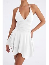 abordables Robes de Diplôme-Femmes Mini Robe Robe Blanche Robe de remise des diplômes Robe à col licou Mode Moderne Anniversaire Remise des Diplômes Date Coupe régulière Uni Sans manches Col Halter Blanche Marron Été