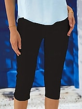 billiga Enkla Leggings-Damernas leggings capribyxor med hög elasticitet semester mode hawaiianska vadlängd midjehöjd ensfärgade tryck andningsbar mjuk semester avslappnad daglig svart vit blå sommar vår normal passform