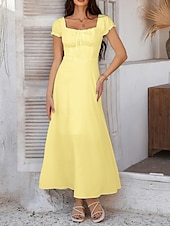 billiga Vita fritidsklänningar-Dam Långklänning Maxiklänning Vit klänning Vardagsklänning Swingklänning Sommarklänning Mode Modern Elegant klänning Dagligen Datum Helgen Normal Slät Kortärmad Fyrkantig hals Svart Vit Gul Marinblå