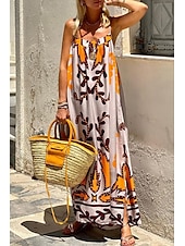 abordables Robes Bohémiennes-Femmes Robe Longue Maxi Robe Robe Fleurie Robe Nuisette Robe bohème Robe Imprimée Classique Sortir Plage Week-end Coupe régulière Fleur Sans manches Bretelles spaghetti Gris Été