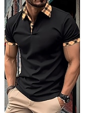 cheap Men&#039;s Classic Polo-Men&#039;s Golf Shirt Golf Polos Shirts Formal Work Lapel Short Sleeve Modern Comfortable Color Block Patchwork Buttons Summer Spring Regular Fit Wine Apricot Black White Dark Navy Orange Golf Shirt