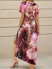preiswerte Kunst &amp; Design Kleider-Damen Maxikleid Sommerkleid A Linie Kleid Urlaub Lässig Normale Passform Ombre Grafik Abstrakt Kurzarm V Ausschnitt Rosa Sommer Frühling