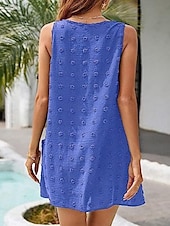 billiga Enkel klänning-Kvinnors mini klänning skiftklänning sommarklänning enfärgad off-the-shoulder klänning semester avslappnad daglig vanlig passform grafisk ärmlös rund hals svart vit kungablå himmelblå sommar