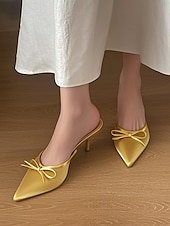 abordables talons kitten-Escarpins à talons aiguilles en satin bordeaux pour femme – mules à bout pointu avec nœud pour des rendez-vous chics et des tenues quotidiennes