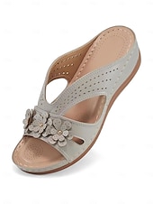 abordables Sandales Confort-sandales compensées élégantes à découpes florales pour femmes - chaussures d&#039;été confortables avec des fleurs décoratives, idéales pour un usage quotidien ou des fêtes de jardin