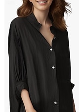 economico Camicie-Per donna Abito Midi Abito Camicia Abito in cotone e lino Moda Essenziale Classico Vacanza Ferie Uscire Vestibilità regolare Semplice Manica Lunga Colletto a Camicia Nero Bianco Verde chiaro Rosa