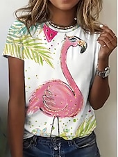 billige Dyrene tee-Dame T skjorte Sommertopper Grafisk Klassisk Fritid Kortermet Crew-hals Crop Tops Daglig Helg Trykt mønster Regnbue Sommer Vår Høst