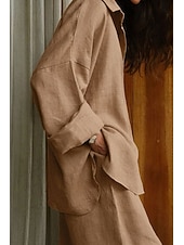 cheap Essential Faux Co-ord Sets-Women's Shirt Two Piece Sets Pants Sets Long Sleeve Shirt Collar Solid Color Dubbele Rij Knopen Fashion Basic Vacation Casual Daily White Red Dark Navy Summer Regular Fit